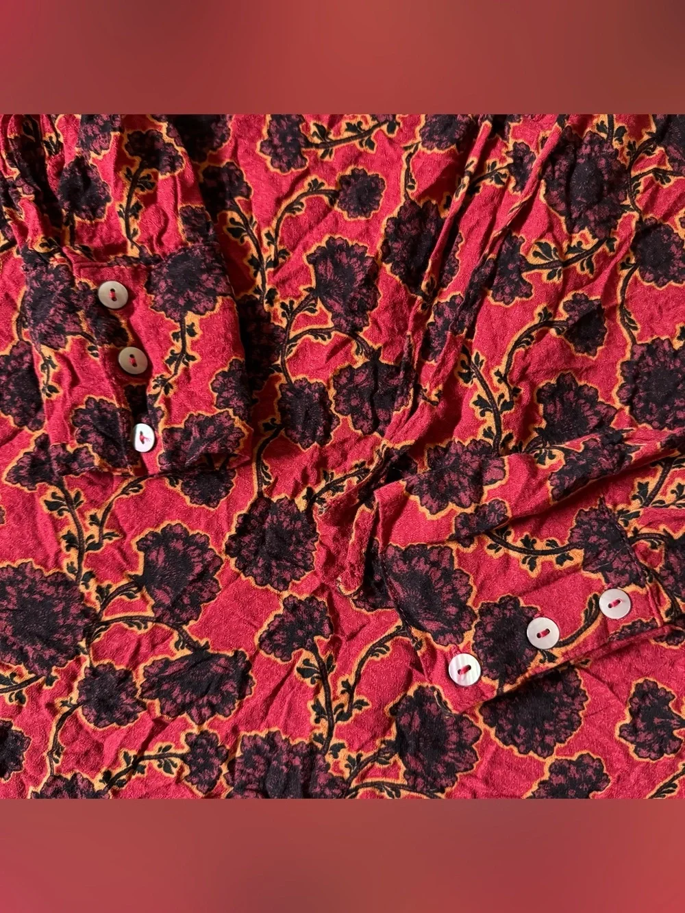 Free People Mia Tunic Top Blouse Floral Red Black Boho Romantic Whimsigoth S